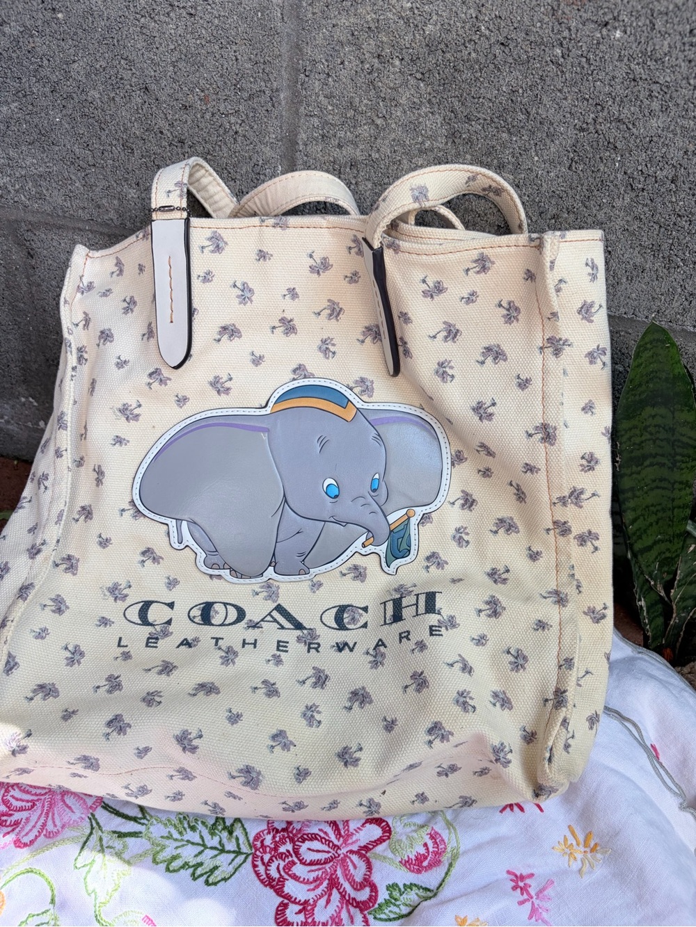 Coach Disney Dumbo Beige Canvas Tote with Dumbo Graphic